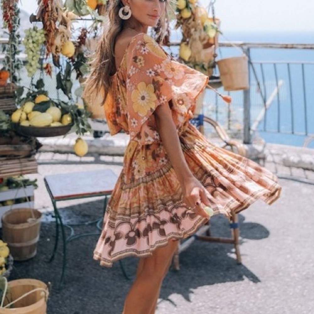 Spell Floral Bohemian Dress in Orange and Yellow